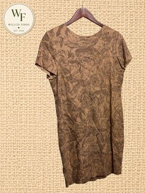 Liz Claiborne Petite Floral Rayon Sheath Dress Brown Button Back Size 8P